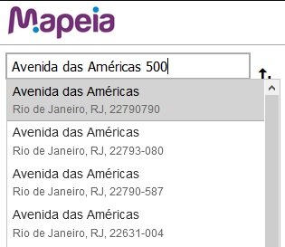 No site do Mapeia, é preciso selecionar um dos endereços correspondentes no sistema para que a rota seja calculada