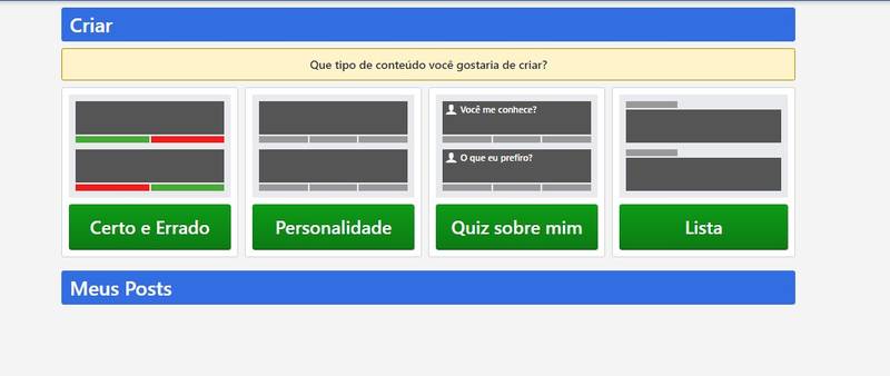 O usuário pode escolher quatro formatos de conteúdo: Certo e Errado, Personalidade, Sobre Mim e Lista.