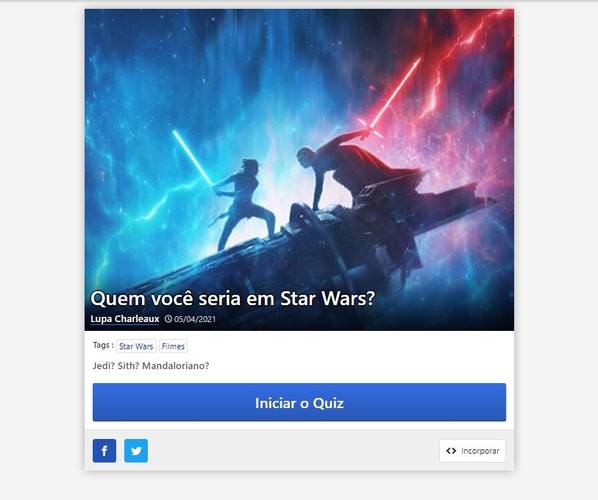 Com o teste finalizado, é possível compartilhar nas redes sociais ao clicar nos ícones.