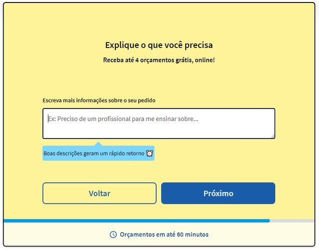 É preciso preencher um cadastro com seus dados para receber os orçamentos de profissionais dentro do GetNinjas