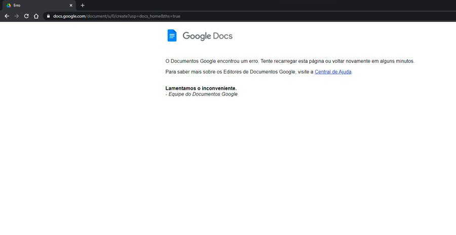 Um dos erros exibidos ao tentar utilizar os serviços da Google.