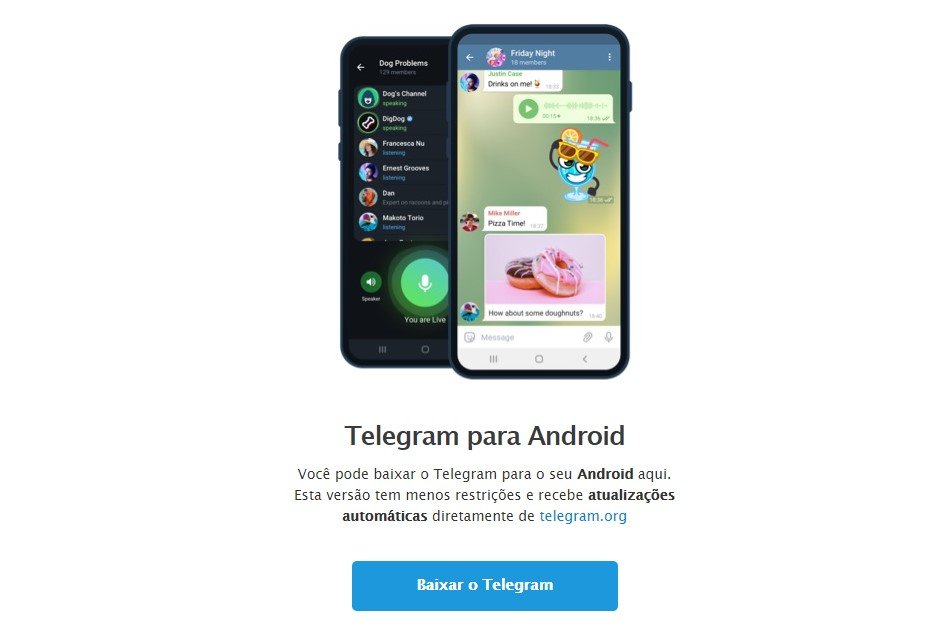 Anúncio da nova versão do mensageiro no site oficial do Telegram.