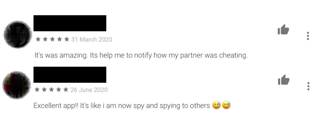 Reviews de usuários que utilizaram os apps de monitoramento para espionar e 