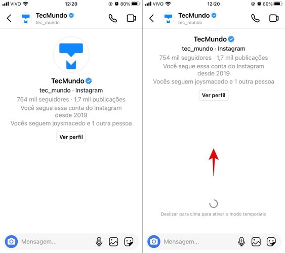 Inicie uma conversa e deslize a tela para cima, como indicado nas imagens.