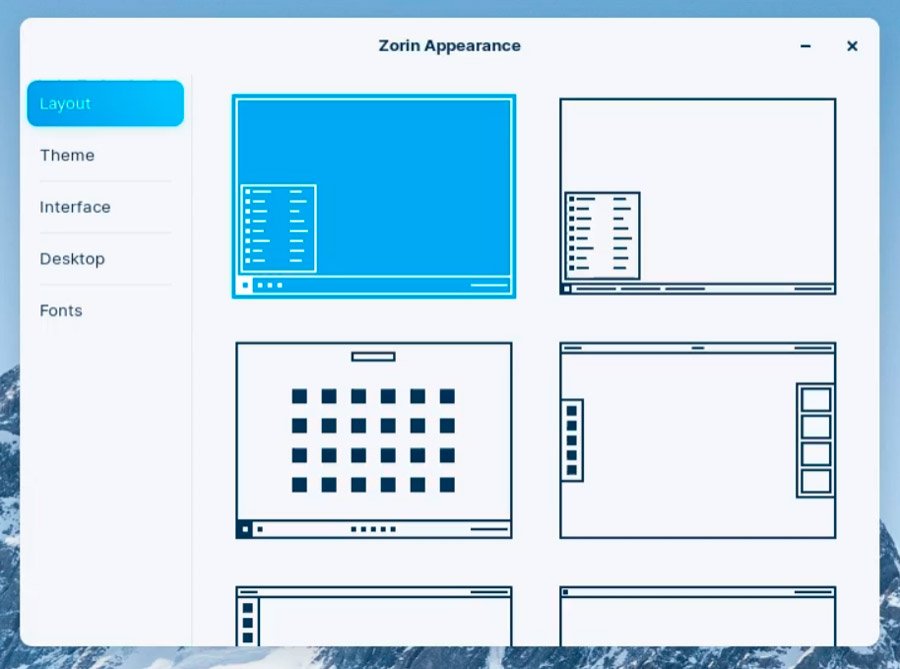 O Zorin OS conta com várias opções de interface.