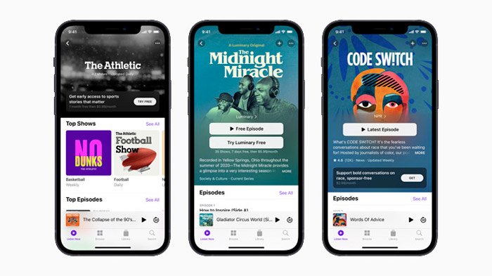 Novo design do Apple Podcasts.