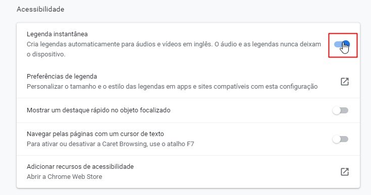 Ative a opção para ligar o recurso.