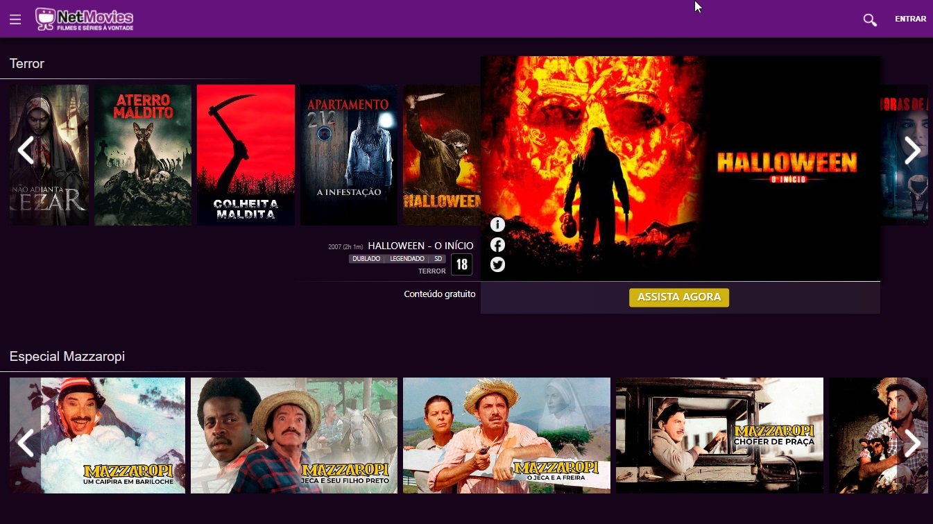 A página principal do Netmovies.