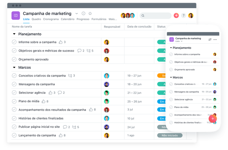 Com app mobile, o Asana é possível acompanhar as atividades em qualquer lugar.