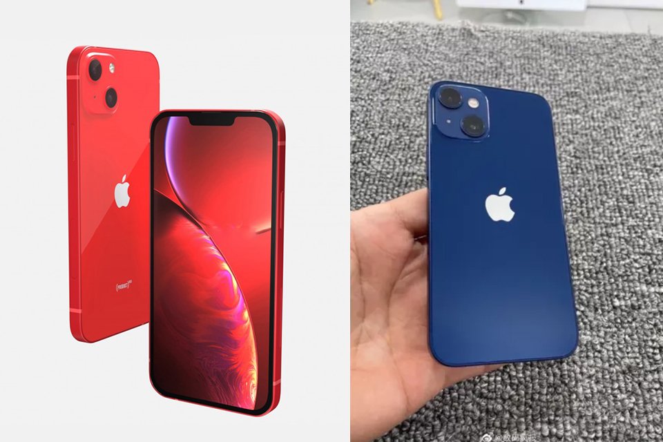 Na esquerda, um render do suposto iPhone 13 mini e, na direita, a nova imagem vazada do mesmo modelo. (Fonte: Weibo, Tech Radar / Reprodução)