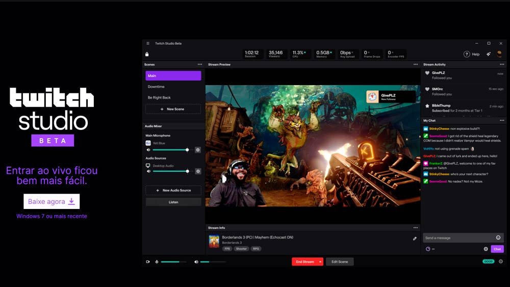 Twitch Studio é o software da própria plataforma de streaming para fazer lives no PC.