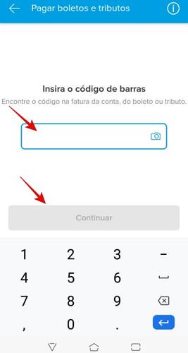 Digitando o código de barras.