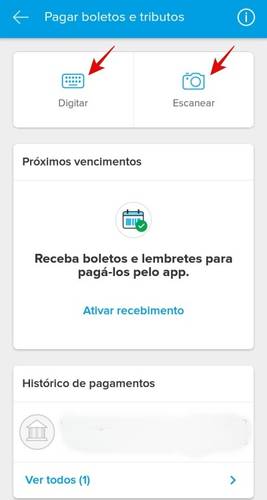 Opções para informar o código de barras.