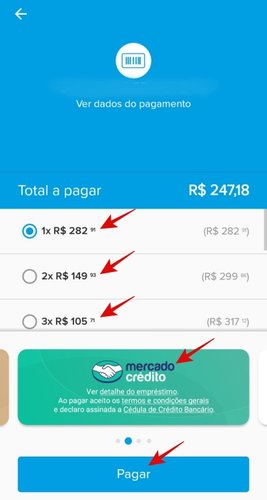 Fazendo o parcelamento de boleto pelo Mercado Crédito.