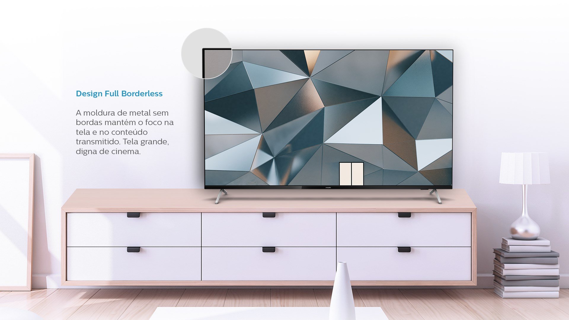 A televisão tem bordas ultrafinas e construção premium. (Fonte: Philips/Reprodução)