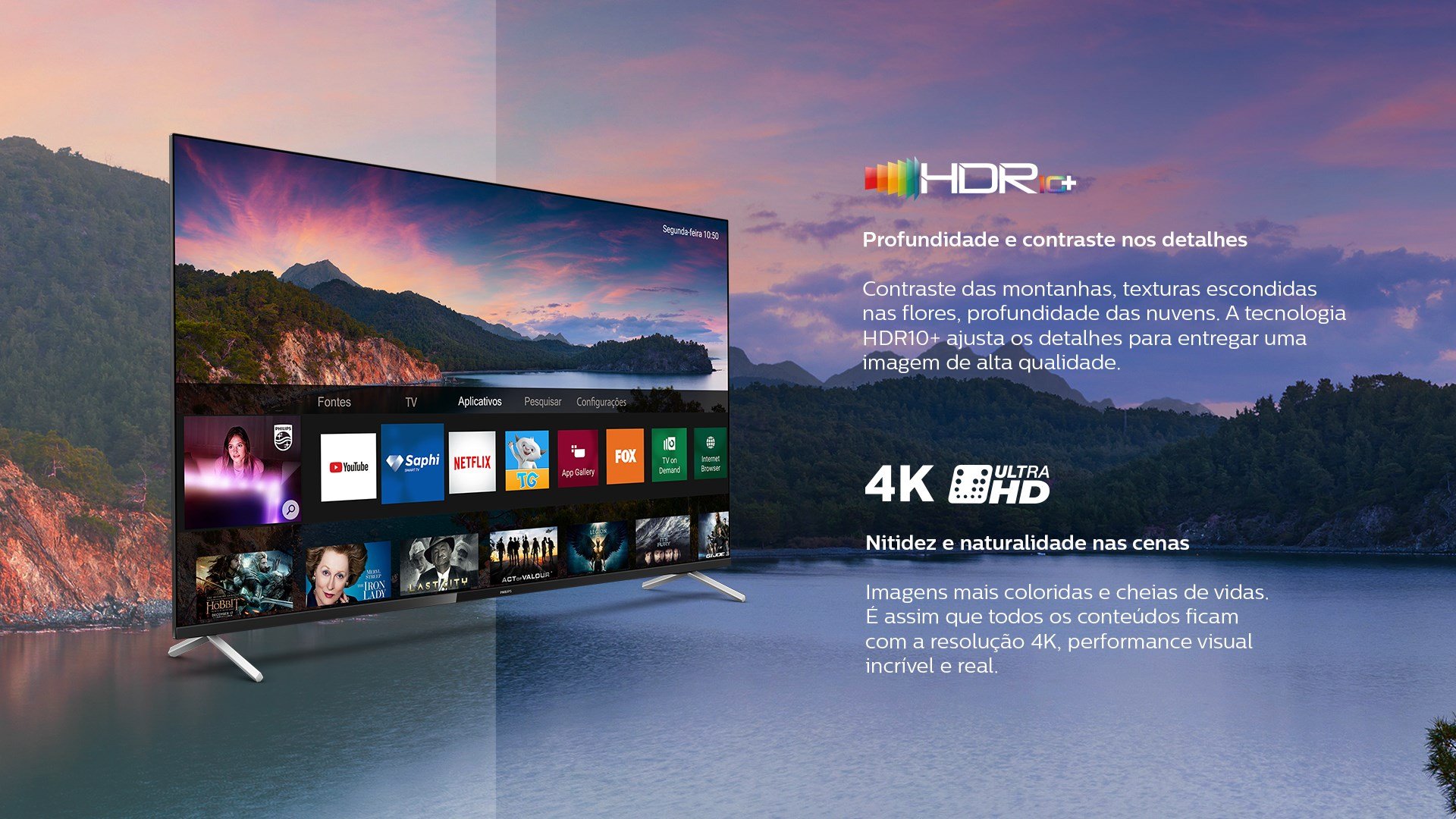 O televisor conta com resolução 4K e suporte à tecnologia HDR10+. (Fonte: Philips/reprodução)