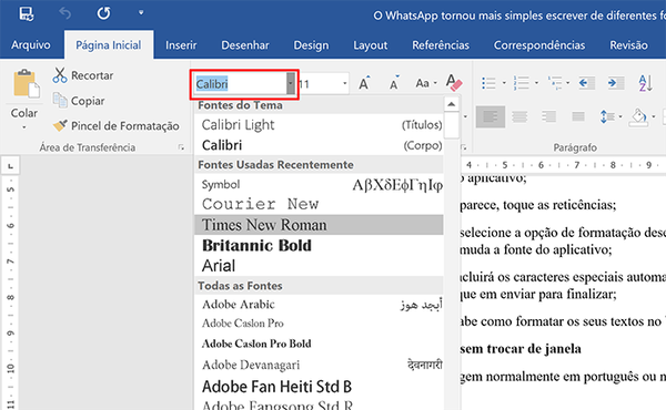 Em 2007, a Calibri substituiu a popular Times New Roman.