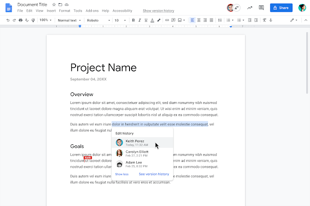 Interface do novo recurso "Mostrar Editores", em funcionamento no Google Docs. (Fonte: Google Workspace Updates Blog / Reprodução)