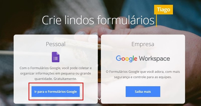 Página inicial do Google Forms.
