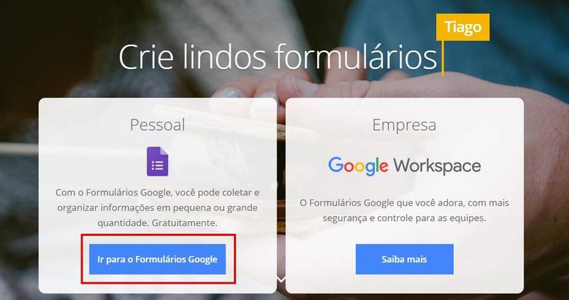Página inicial do Google Forms.