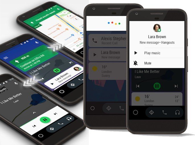 A versão para celular do Android Auto destaca as informações essenciais.