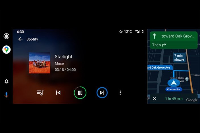 O Android Auto permite usar a tela dividida em displays widescreens para carros.