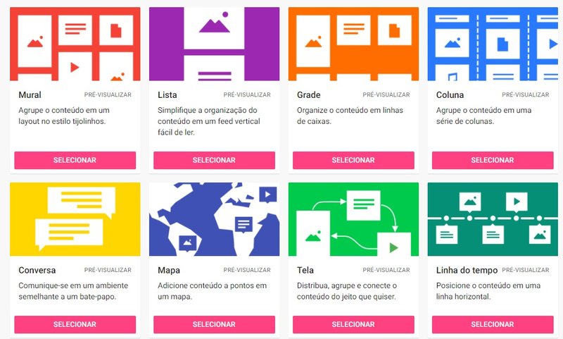 Algumas das opções do Padlet.