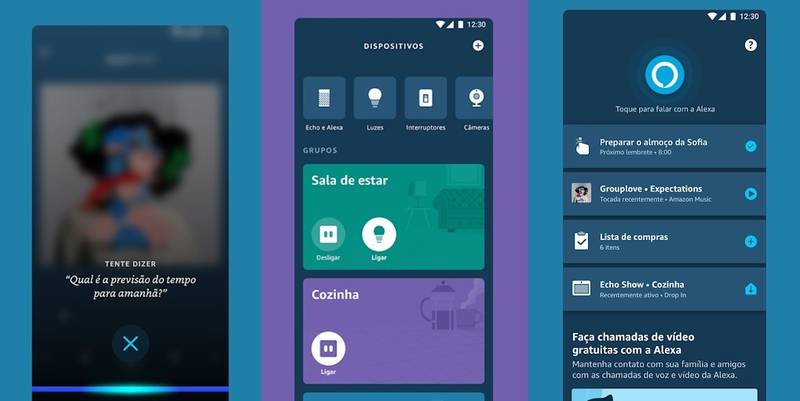 Algumas funções da Alexa no aplicativo para Android.