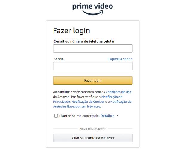 Faça o login no site para registrar um novo dispositivo na sua conta