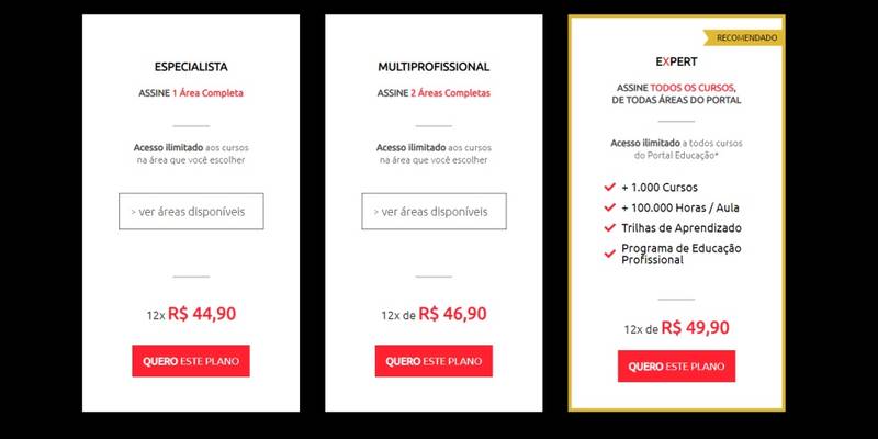 O Portal da Educação oferece alguns planos de assinatura