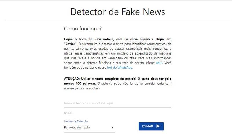 Página inicial do site Fake Check.