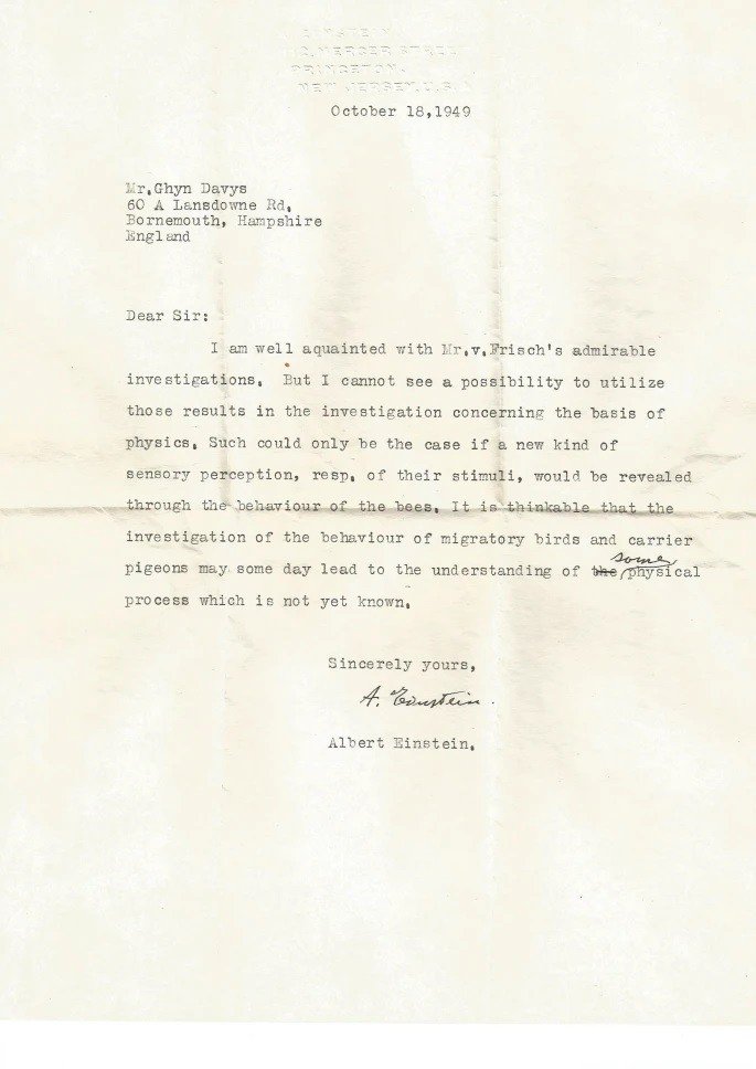 Carta escrita por Albert Einstein em 18 de outubro de 1949.
