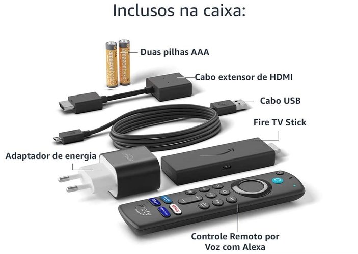 Acessórios que acompanham o conversor smart TV da Amazon