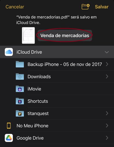 Você pode renomear o seu documento antes de salva-lo nos Arquivos do iPhone