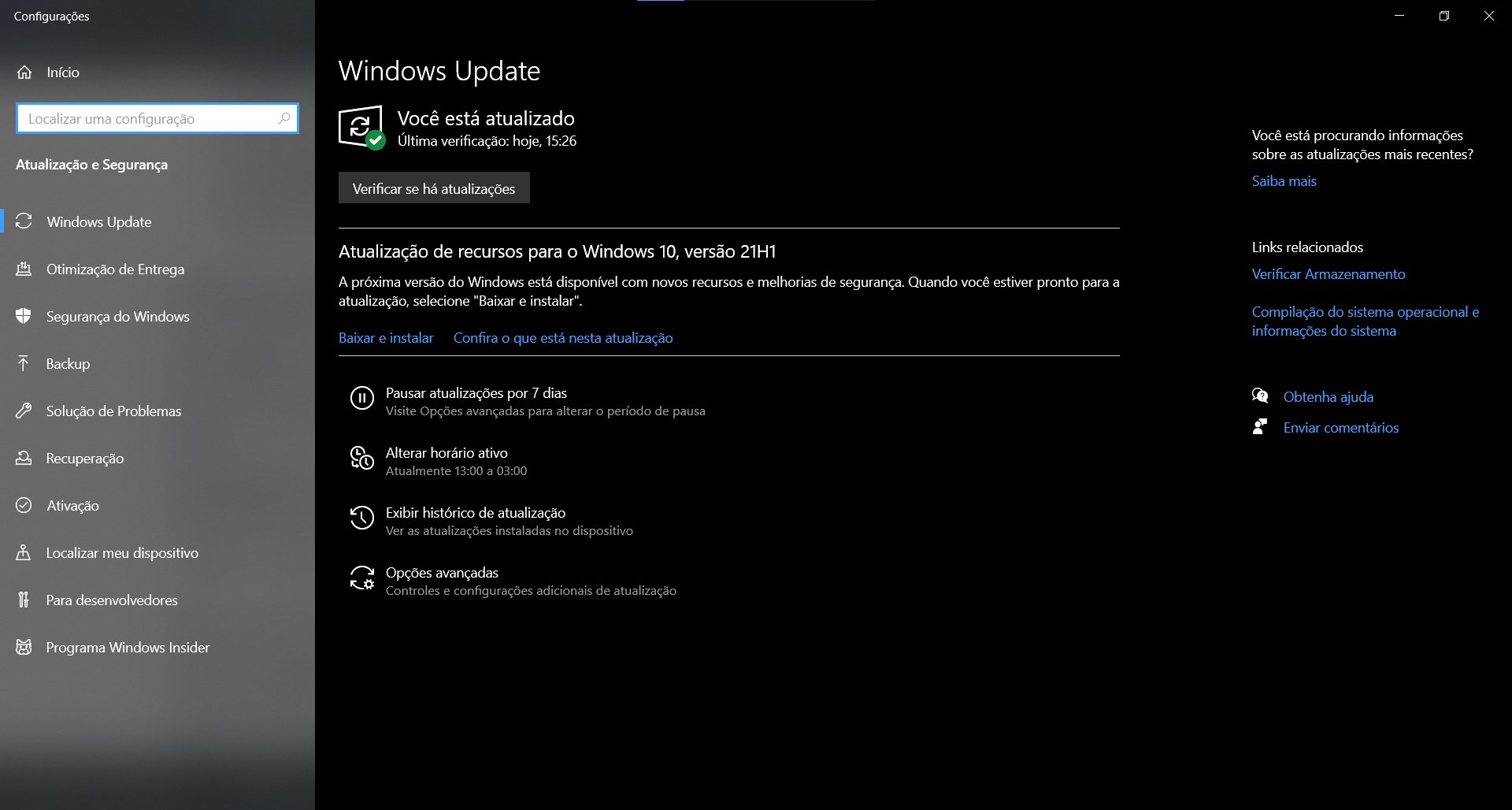 Windows Update com novo banner da Atualização de Maio de 2021. (Fonte: Microsoft / Reprodução)