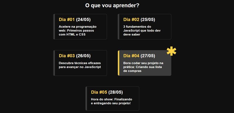 Esquema com a programação do curso.