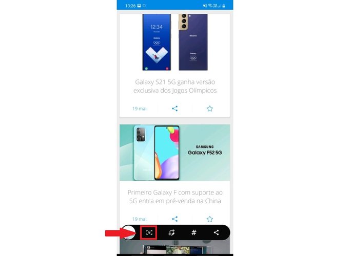 Menu de edição aparece automaticamente após fazer o print.
