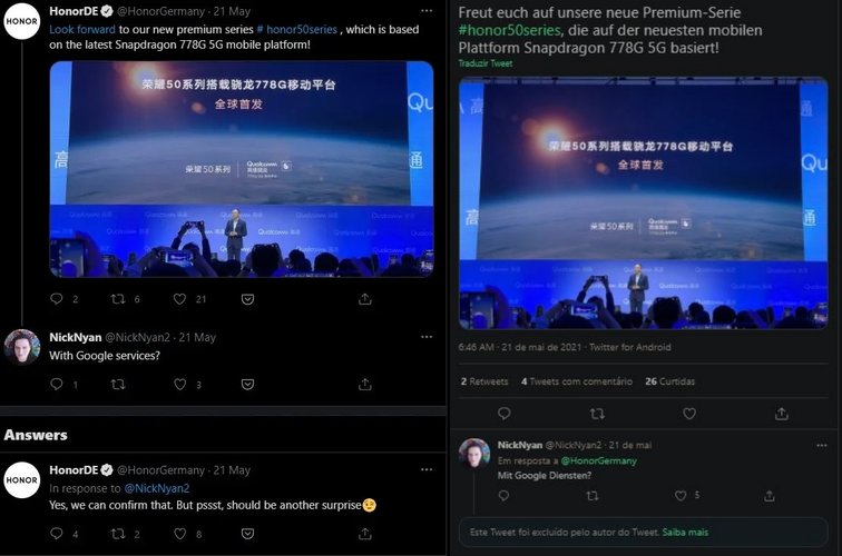 Após confirmar parceria com a Google no Twitter, Honor exclui publicação.