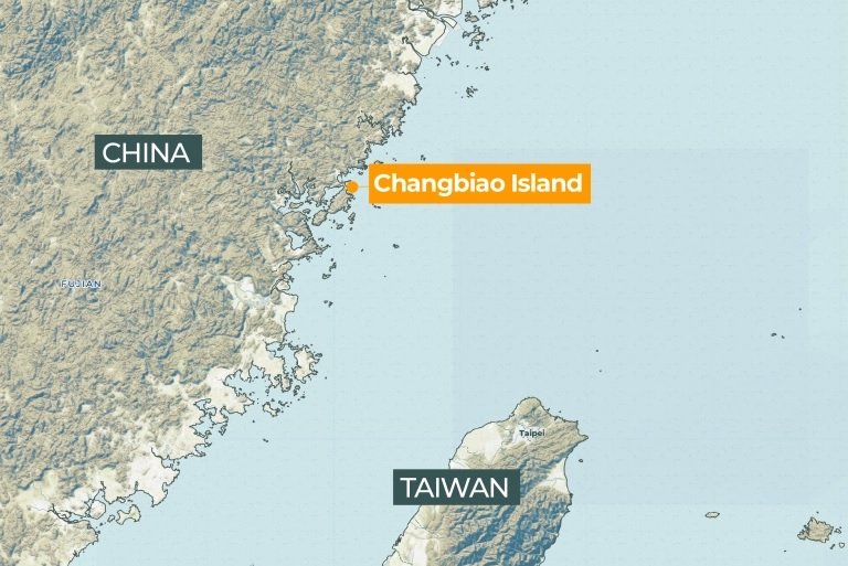 Localização da ilha de Changbiao, que abrigará os dois novos reatores nucleares.