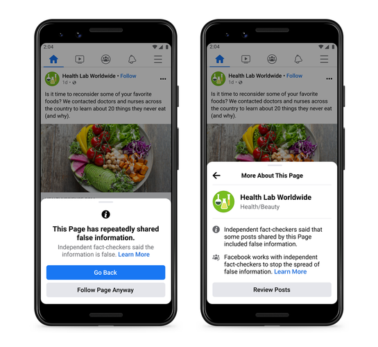 Exemplo de notificação exibida em uma página que publicou notícias falsas repetidamente. (Fonte: Facebook / Divulgação)