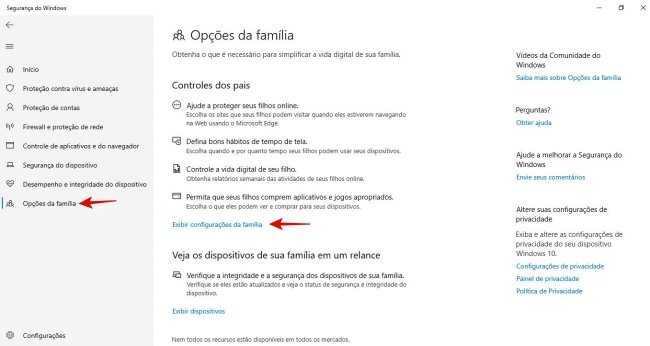 Configurando os filtros para gerenciar o acesso das crianças ao PC.