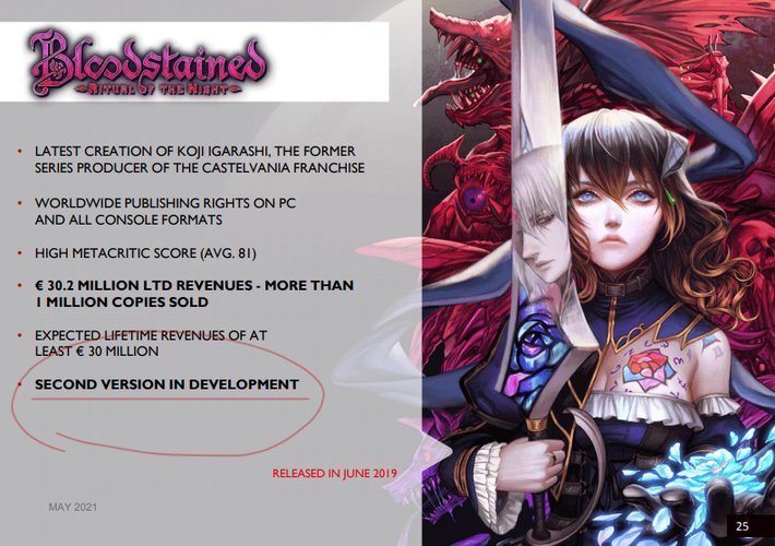 Página no documento da Digitalbros que indica o desenvolvimento de uma segunda versão de Bloodstained: Ritual of the Night