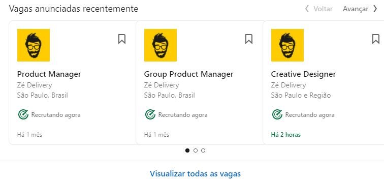 Algumas das vagas anunciadas no LinkedIn da empresa.