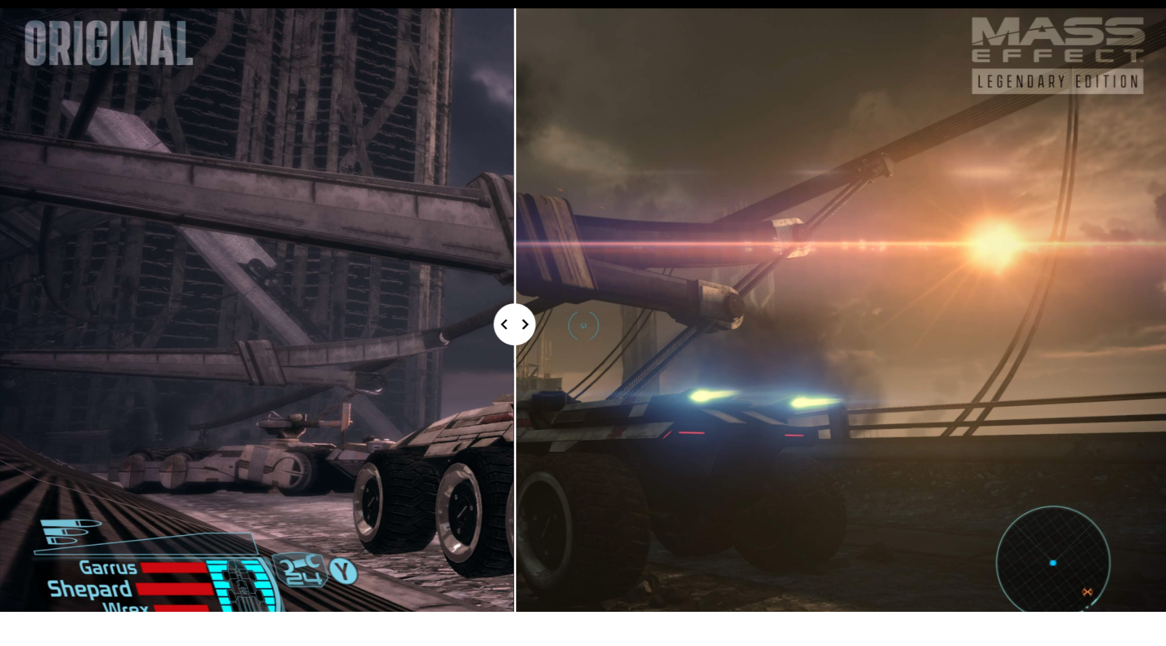 Nessa comparação, dá para ver bem a diferença no veículo Mako e no ambiente ao seu redor