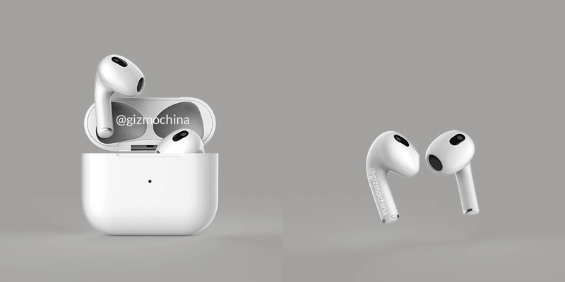 Suposto design do AirPods de terceira geração.