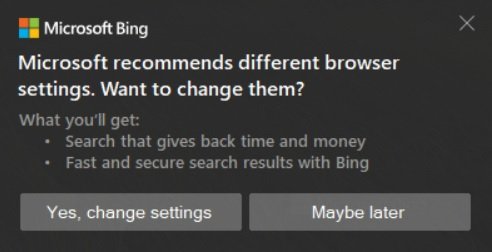 Notificação enviada pelo Windows 10 sugerindo o uso do Bing.