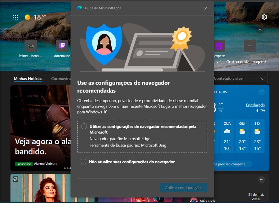 Como desativar o MSN da página inicial do Edge