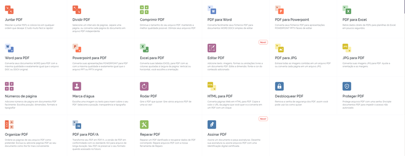 O site conta com vários recursos, além da conversão de PDF.