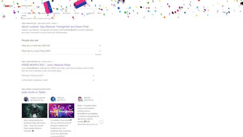 Animação exibida no buscador do Google em homenagem ao Mês do Orgulho LGBTQIA+