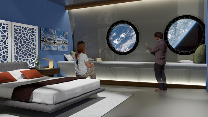 Futuro pode ter hotéis de luxo no espaço. Ilustração de uma suíte do Voyager Station, que pretende abrir as portas em 2027.